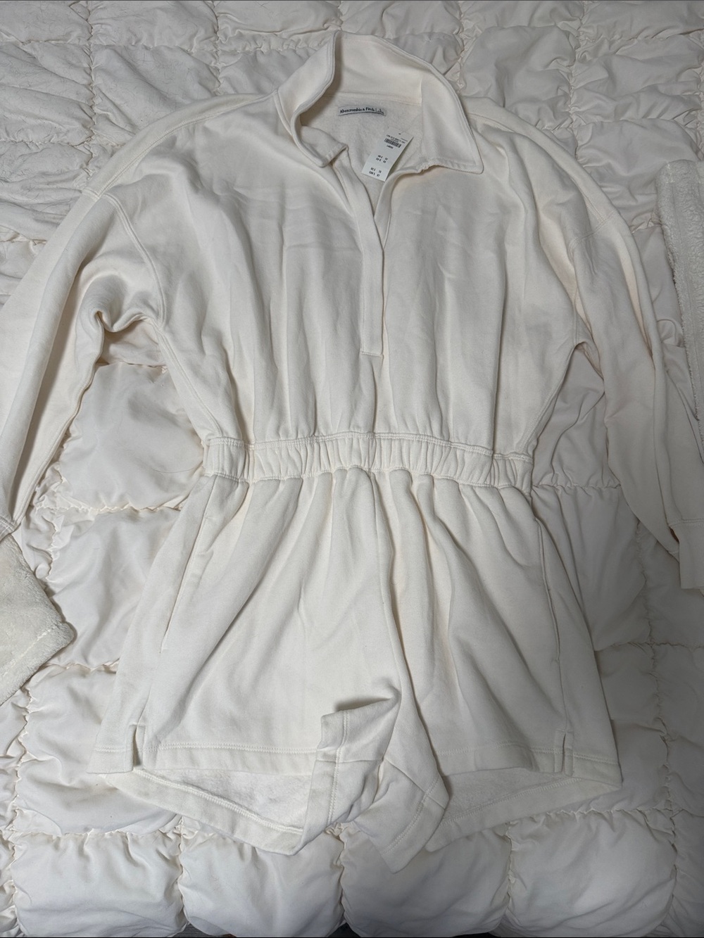 Abercrombie & Fitch Off-White Elastic-Waist Romper